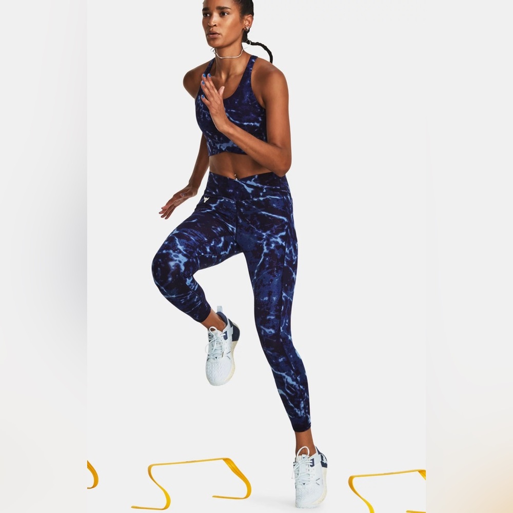 Under Armour Women Project Rock Crossover Lets Go Printed Ankle Leggings Size SM